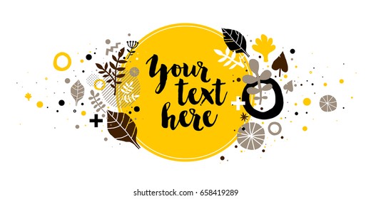 Advertising template with colorful hand drawn elements. Floral abstract design, modern illustration, creativity. Useful for invitations, posters, presentations and prints.