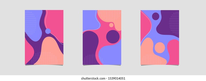 Advertising template or flyer design set with colorful fluid art abstract.