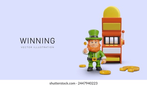 Advertising template with leprechaun and slot machine for gambling business