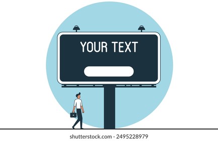 Advertising template, poster, billboard, banner illustration of a man walking past a billboard.