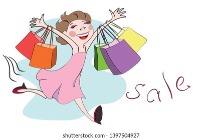 Advertising template. Shopping girls. EPS10 vector illustration