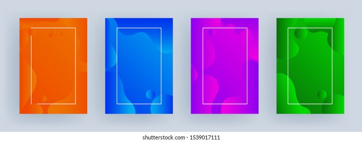 Advertising template or vertical banner design with fluid art abstract background in four color option and space for your message.