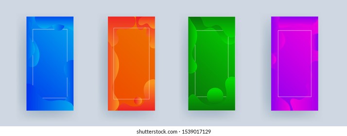 Advertising template or vertical banner design with fluid art abstract background in four color option.