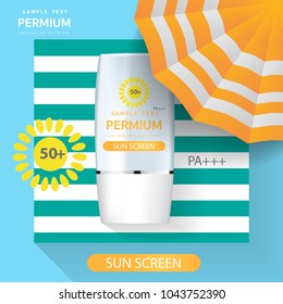 Advertising templates, sunscreen, 3D plastic tubes for advertising or magazine vector.