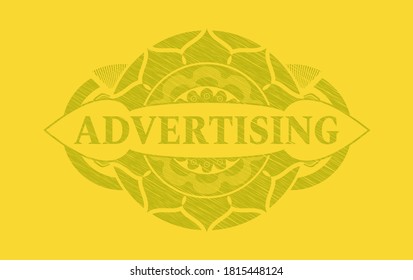 Advertising text inside Yellow stroke emblem. Lemon classic background. Artistic illustration. 