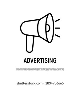 Advertising thin line icon. Megaphone, annoucement, marketing. Vector illustration.