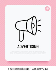 Advertising thin line icon. Megaphone, annoucement, marketing. Vector illustration.
