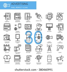 ADVERTISING  , Thin Line and Pixel Perfect Icons
