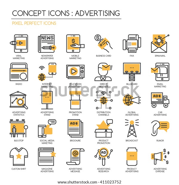ADVERTISING  , Thin\
Line and Pixel Perfect\
Icons
