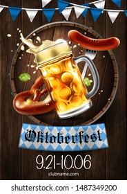 Advertising of the  traditional beer festival Oktoberfest. Highly detailed illustration.