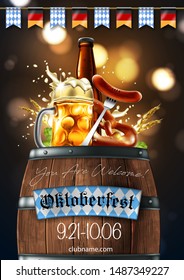 Advertising of the  traditional beer festival Oktoberfest. Highly detailed illustration.