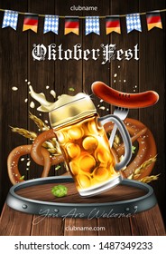 Advertising of the  traditional beer festival Oktoberfest. Highly detailed illustration.