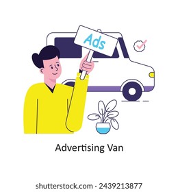 Advertising Van flat style design vector stock illustrations.