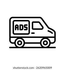 Icono de contorno de Vector de furgoneta publicitaria. Archivo Eps10 