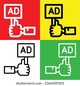 Advertising Vector Icon, Outline style icon, from Advertisement icons collection, isolated on Red, Yellow, Green and White Background.