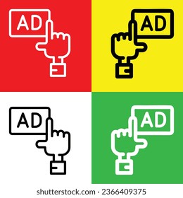 Advertising Vector Icon, Outline style icon, from Advertisement icons collection, isolated on Red, Yellow, Green and White Background.