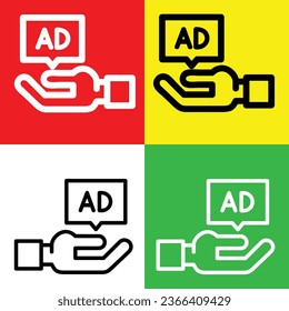 Advertising Vector Icon, Outline style icon, from Advertisement icons collection, isolated on Red, Yellow, Green and White Background.