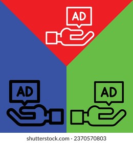 Advertising Vector Icon, Outline style icon, from Advertisement icons collection, isolated on Red, Yellow, Green and White Background.