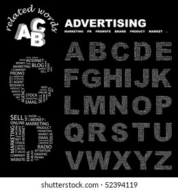 ADVERTISING. Vector letter collection. Wordcloud illustration.