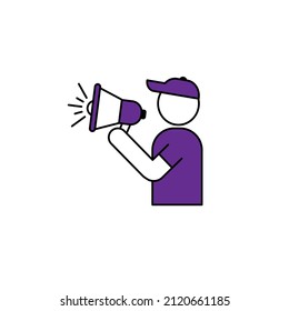 Advertising - vector logo template concept illustration. Human character silhouette with loudspeaker sign. Promotion symbol. Social Media Icon. Different color variation eps 10