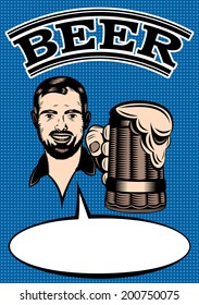 advertising vector retro poster with men and glass of beer
