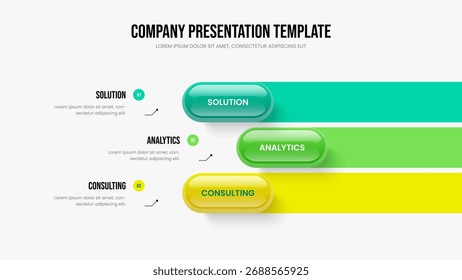 Diaschau-Vorlage für die Werbevisualisierung 3 (Optionsdiagramm). Business Forecast drei Elemente Infografik Slide Design. Vektorgrafik des Layouts der Unternehmenspräsentation.