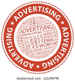 PUBLICIDAD. collage de palabras. Sello vectorial.