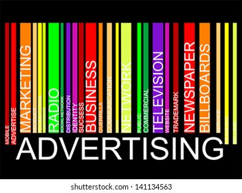 Advertising word tag cloud concept in barcode with supporting words, modern. Word tag cloud bar code, , vector  