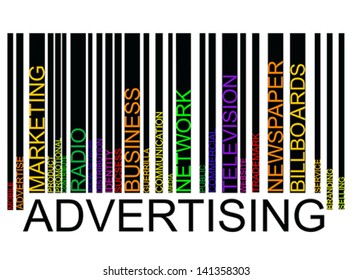 Advertising word tag cloud concept in barcode with supporting words, modern. Word tag cloud bar code, vector  