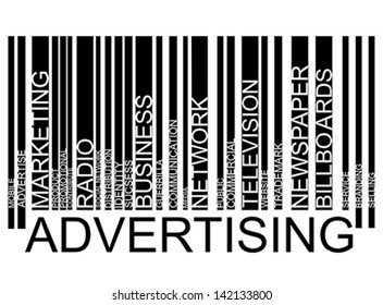 Advertising word tag cloud concept in barcode with supporting words, modern. Word tag cloud bar code,  vector  