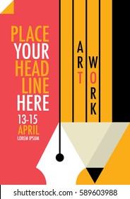 Advertising Workshop Poster design/ Minimalist art poster/ Illustrations of pen, pencil and paper/ Exhibition poster