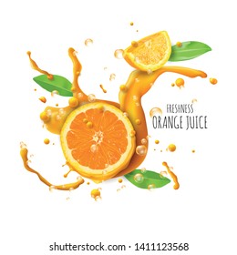 Advertisment with fresh oranges, vector illustration and design. 