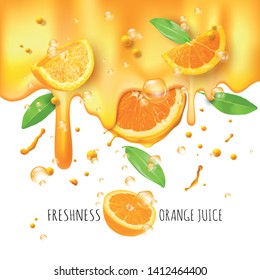 Advertisment with fresh oranges, vector illustration and design. 