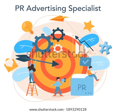 Advertsing manager concept. Commercial advertisement and communication with customer idea. Marketing specialist create unique brand of a company. Isolated flat vector illustration