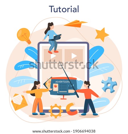 Advertsing manager online service or platform. Commercial advertisement and communication with customer idea. Online tutorial. Flat vector illustration