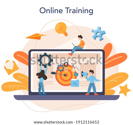 Advertsing manager online service or platform. Commercial advertisement and communication with customer idea. Online training. Flat vector illustration