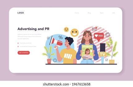 Advertsing and PR web banner or landing page. Commercial advertisement