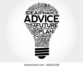 ADVICE bulb word cloud, business concept