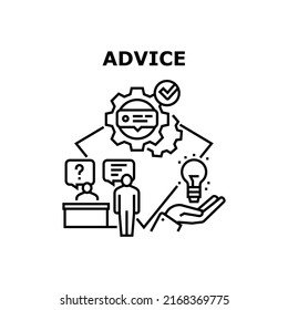 Advice Colleague Vector Icon Concept. Advice Colleague In Office, Manager Supporting Client And Explain Business Strategy. Consultant Working Process And Idea Developing Black Illustration
