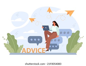 Advice concept. Character or employee giving or taking a piece of advice. Somebody's opinion about what person should do or how you should act in a situation. Flat vector illustration