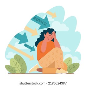 Advice concept. Character or employee giving or taking a piece of advice. Somebody's opinion about what person should do or how you should act in a situation. Flat vector illustration