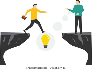 Advice concept, suggestions or solutions to solve business problems, guide to overcome difficulties or answers concept, businessman advisor talking with a speech bubble to help people through gaps.