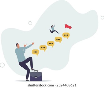 Advice or effective feedback to motivate to success, comment, opinion for career improvement,flat design with people.