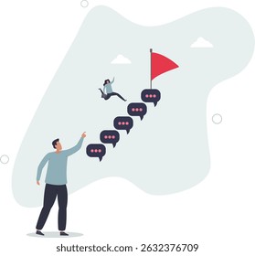 Advice or effective feedback to motivate to success, comment, opinion for career improvement, help or communication to support employee concept. character life .