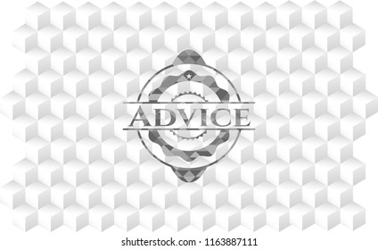 Advice grey badge with geometric cube white background