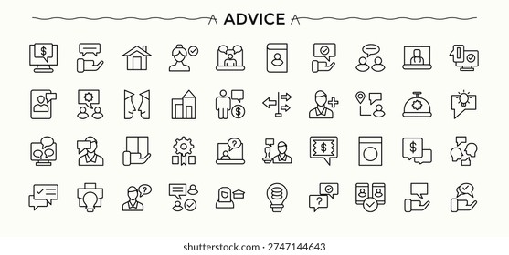 Advice icon set. Leadership modern vector illustration. Minimal icons collection. Counselor icon set. Editable stroke. Vector collection.