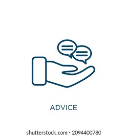 advice icon. Thin linear advice outline icon isolated on white background. Line vector advice sign, symbol for web and mobile