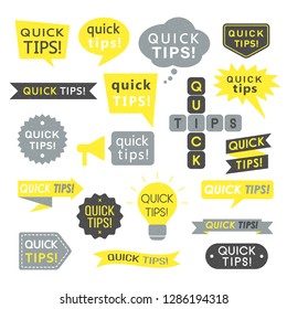 Advice, quick tips, helpful tricks and suggestions logos, emblems and banners with grunge texture. Helpful idea, solution and trick illustration for books, magazine, website or typographic materials.