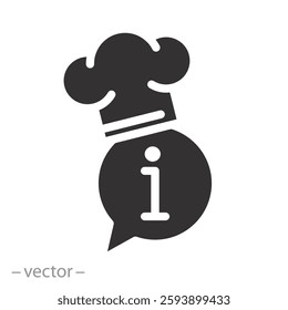 advice or recipe from the chef, culinary information icon, questions and cooking details, flat vector illustration