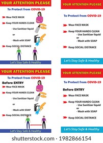 advice sticker for covid-19, notice , poster, image , vector art, advice tor customers, sticker for show on shops door, vector image.
